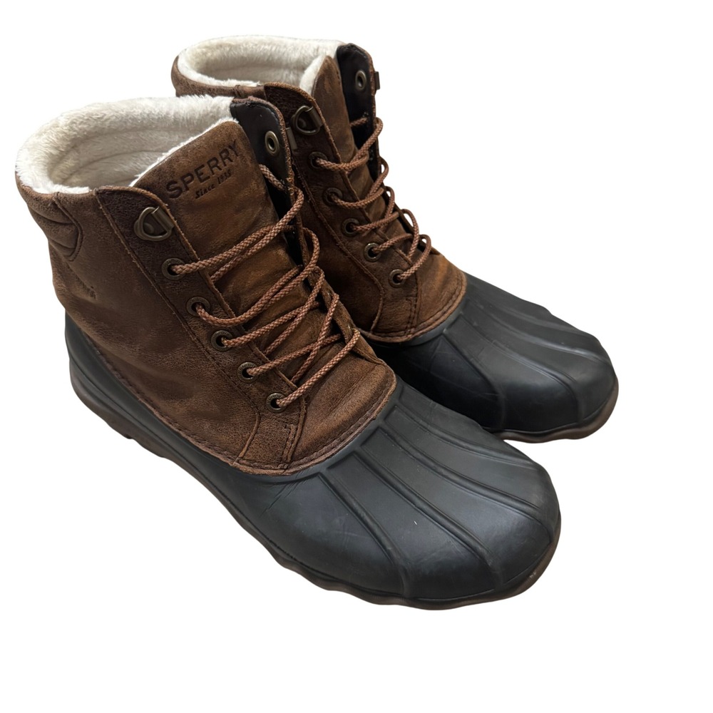 Sperry Avenue Duck Boots Mens 8 Brown Black Waterproof Thinsulate Rain Boots